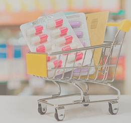 Mini carinho de compras com medicamentos